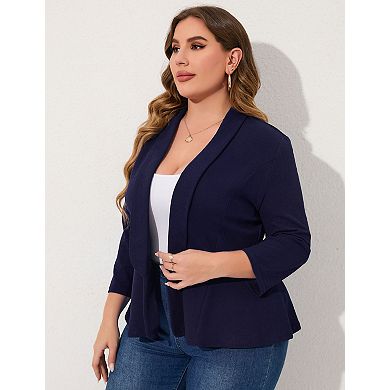 Women's Plus Size Blazer Open Front Long Sleeve Work Office Cardigan Casual Jacket