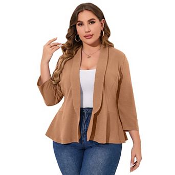 Women's Plus Size Blazer Open Front Long Sleeve Work Office Cardigan Casual Jacket
