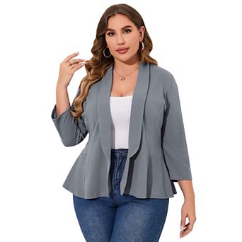 Women's Plus Size Blazer Open Front Long Sleeve Work Office Cardigan Casual Jacket