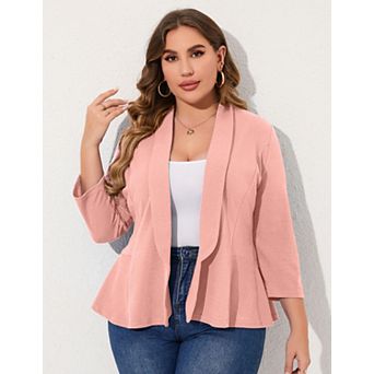 Women's Plus Size Blazer Open Front Long Sleeve Work Office Cardigan Casual Jacket