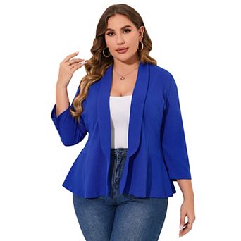 Women's Plus Size Blazer Open Front Long Sleeve Work Office Cardigan Casual Jacket