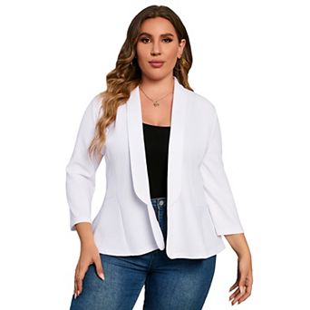 Women's Plus Size Blazer Open Front Long Sleeve Work Office Cardigan Casual Jacket