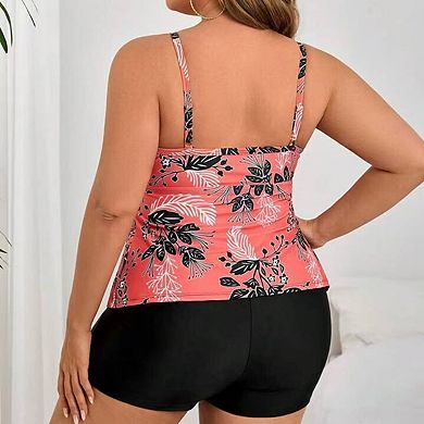 Women's Plus Size Ruffle Hem Two-Piece Swimsuit Flowy Tankini Top with Matching Swim Shorts