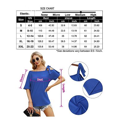 Womens Short Sleeve Cold Shoulder Blouse Tie Strap Loose Fit T Shirts Casual Solid Summer Tunic Tops