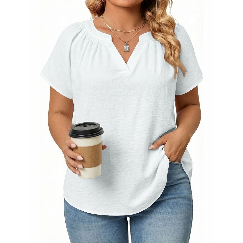 Women's Plus Size Top V Neck Short Sleeve Shirt Loose Casual Summer Tee ...
