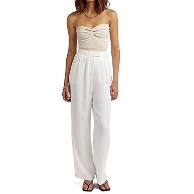 Women's Strapless Bandeau Knit Twist Knot Corset Crop Basic Tank Tops