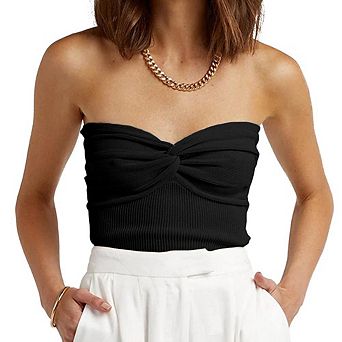 Women's Strapless Bandeau Knit Twist Knot Corset Crop Basic Tank Tops
