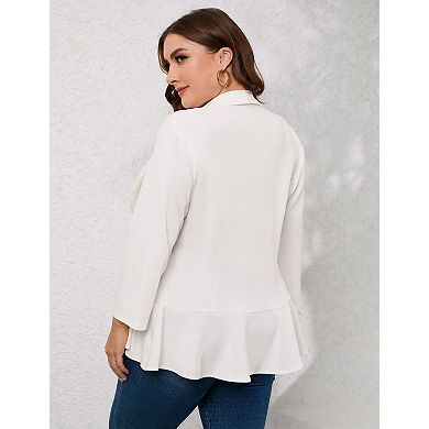 Plus Size Women's Ruffled Hem Blazer Cardigan Open Front Jacket 5 Colors