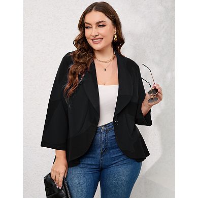 Plus Size Women's Ruffled Hem Blazer Cardigan Open Front Jacket 5 Colors