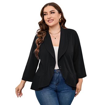 Plus Size Women's Ruffled Hem Blazer Cardigan Open Front Jacket 5 Colors