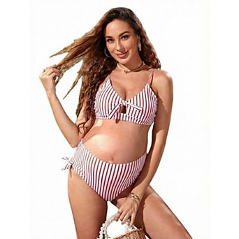 Women's Maternity Bikini Set Striped Two Piece Swimsuit