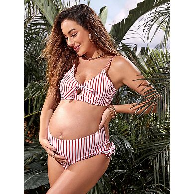 Women's Maternity Bikini Set Striped Two Piece Swimsuit