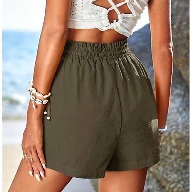 Womens Flowy Shorts Trendy Linen Comfy Beach Elastic Waist Shorts