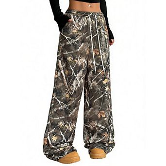 Women's High Waist Pants Lightweight Casual Streetwear Baggy Wide Leg Pants with Pockets