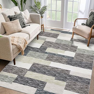 Polyester Belgian Velvet Rectangular Hallway Bathroom Entryway Kitchen Office Geometric Printed Rug