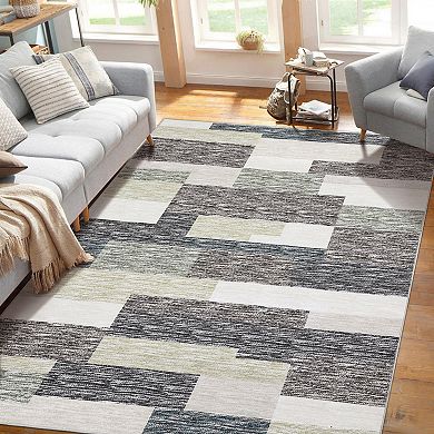 Polyester Belgian Velvet Rectangular Hallway Bathroom Entryway Kitchen Office Geometric Printed Rug