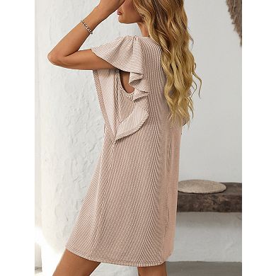 Women's Flounce Cap Sleeve Crew Neck Casual Basic Loose Dresses