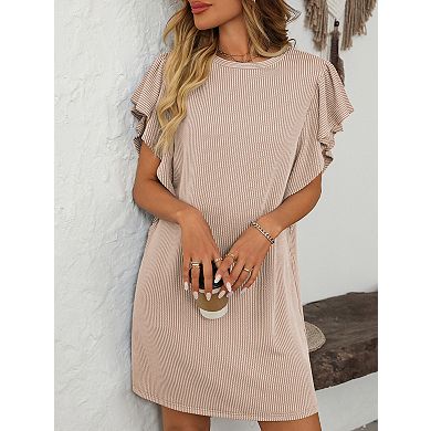 Women's Flounce Cap Sleeve Crew Neck Casual Basic Loose Dresses