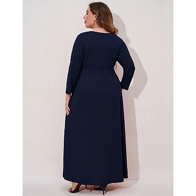 Women's Plus Size Maxi Dresses Wrap V Neck with Belt Tiered Flowy Long Dresses
