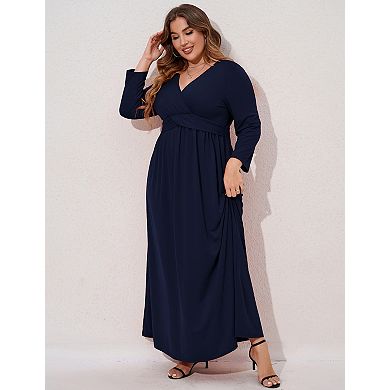 Women's Plus Size Maxi Dresses Wrap V Neck with Belt Tiered Flowy Long Dresses