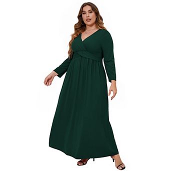 Women's Plus Size Maxi Dresses Wrap V Neck with Belt Tiered Flowy Long Dresses