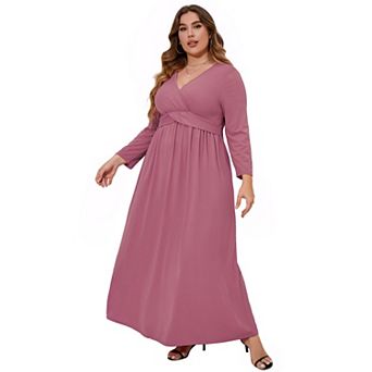 Women's Plus Size Maxi Dresses Wrap V Neck with Belt Tiered Flowy Long Dresses
