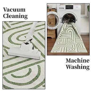 Modern Linear Pattern Area Rug Stain Resistant Low Pile Non Slip Indoor Floor Carpet