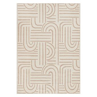Modern Linear Pattern Area Rug Stain Resistant Low Pile Non Slip Indoor Floor Carpet