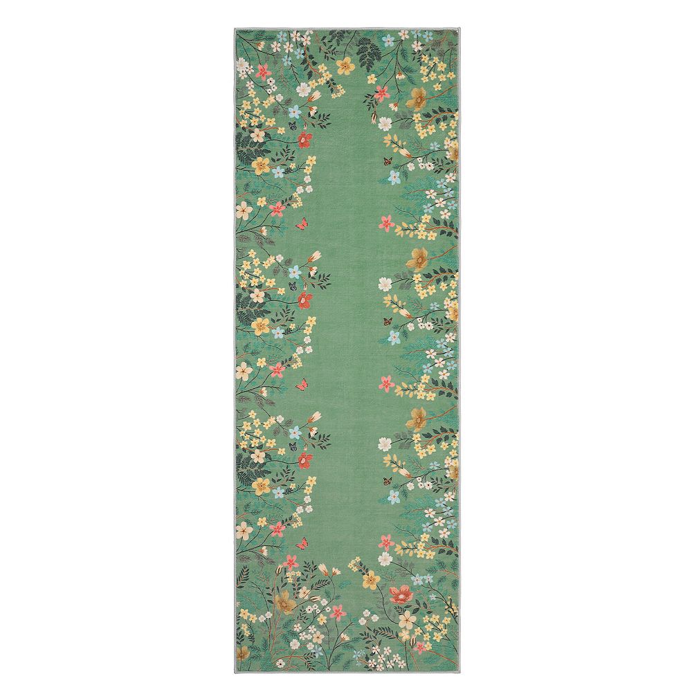 Modern Floral Botanical Pattern Area Rug, Stain-Resistant Low-Pile Non ...