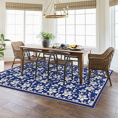 Modern Floral Blossom Area Rug Low Pile Stain Resistant Non Slip Durable Entryway Carpet
