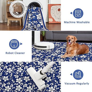 Modern Floral Blossom Area Rug Low Pile Stain Resistant Non Slip Durable Entryway Carpet