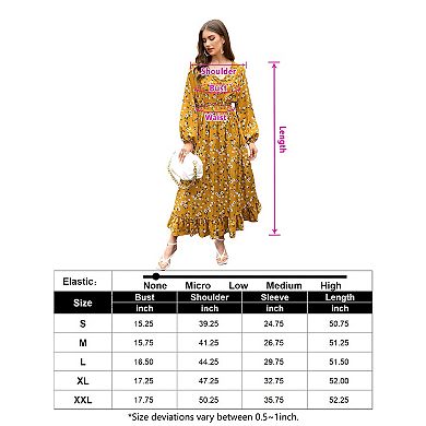 Women's Long Sleeves Floral Print V-Neck Maxi Dress
