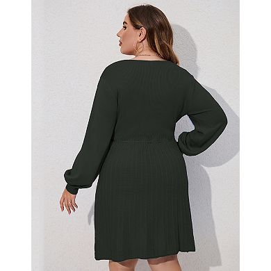 Women's Plus Size Long Sleeve Sweater Dresses V Neck Casual Dresses
