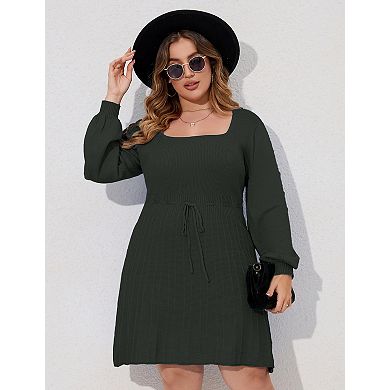 Women's Plus Size Long Sleeve Sweater Dresses V Neck Casual Dresses