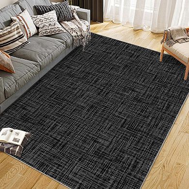 Textured Linear Kitchen Indoor Area Rugs Modern Abstract Plush Imitation Cashmere Washable Carpet