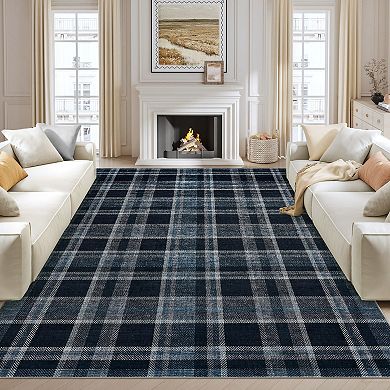 Classic Checkered Pattern Area Rug Geometric Grid Design
