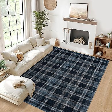 Classic Checkered Pattern Area Rug Geometric Grid Design