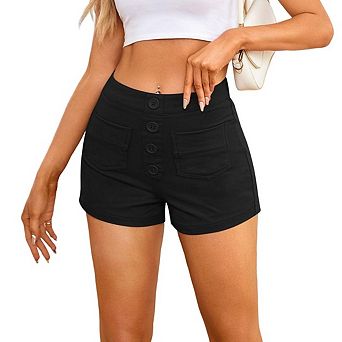 Women's High Elasticity Yoga Shorts With Button Multi-Pocket High Waist Shorts
