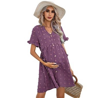 Women's Maternity Short Sleeve Button Down Dress with Pockets