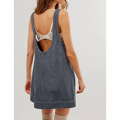 Womens Low Open Back Skirtall Jumper Mini Dress with Pockets