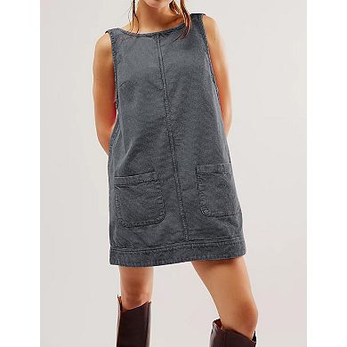 Womens Low Open Back Skirtall Jumper Mini Dress with Pockets