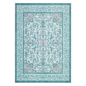 Vintage Boho Floral Area Rug, Low-Pile Non-Slip Durable Floor Mat