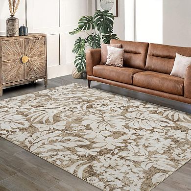 Botanical Print Living Room Bedroom Area Rug Leaf Pattern Easy To Clean Non-Slip Indoor Carpet