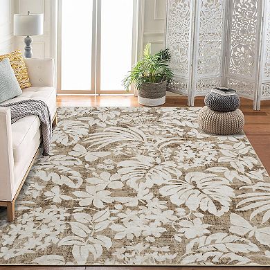 Botanical Print Living Room Bedroom Area Rug Leaf Pattern Easy To Clean Non-Slip Indoor Carpet