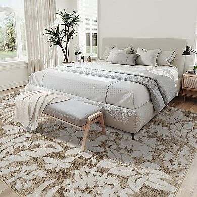 Botanical Print Living Room Bedroom Area Rug Leaf Pattern Easy To Clean Non-Slip Indoor Carpet