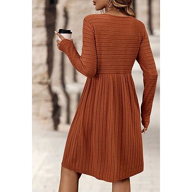 Women's Long Sleeve Sweater Dress Crew Neck A Line Midi Dresses