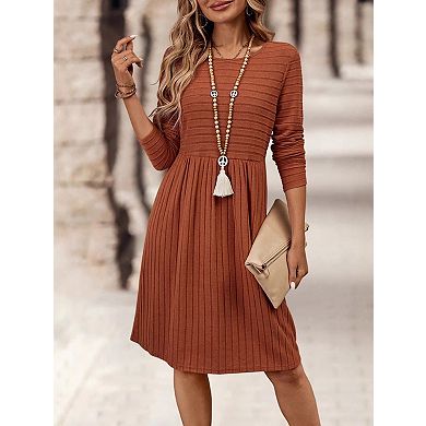 Women's Long Sleeve Sweater Dress Crew Neck A Line Midi Dresses