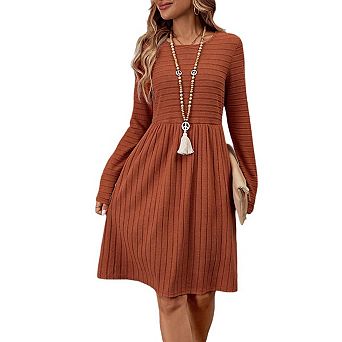 Women's Long Sleeve Sweater Dress Crew Neck A Line Midi Dresses