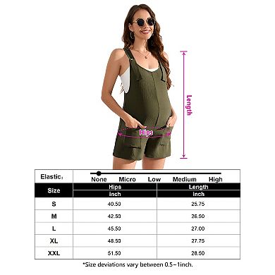 Women's Maternity Overall Short Romper Jumpsuit with Front Pockets