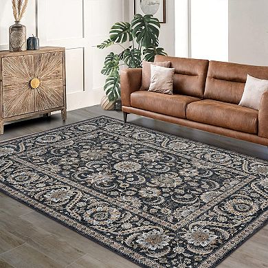 Durable Low-Pile Vintage Floral Non-Slip Area Rug